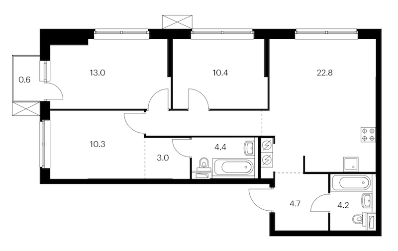 3-комнатная квартира 79.1 м², 8/12 эт., ЖК «Шкиперский 19»